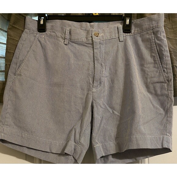 Polo Ralph Lauren Shorts Mens 33 Blue Striped Seersucker Nautical Boating Yacht - Picture 1 of 11